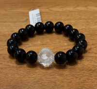 Браслет Черный Агат с хрустальной 9-хвостой лисой (кицунэ). 