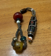 Антикварная Бусина Дзи 9 глаз с инкрустацией. Амулет. 